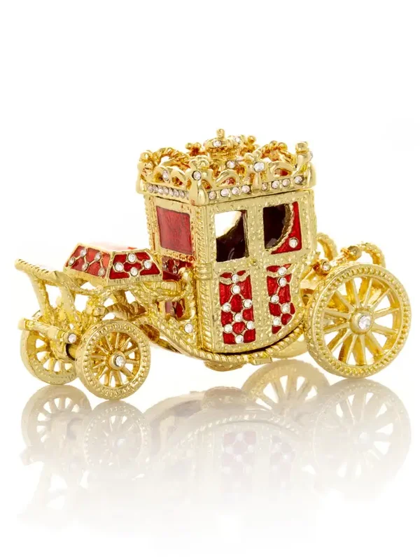 MCR626R Fabergé Gouden rode koets – Luxe sieradendoosje – miniatuur