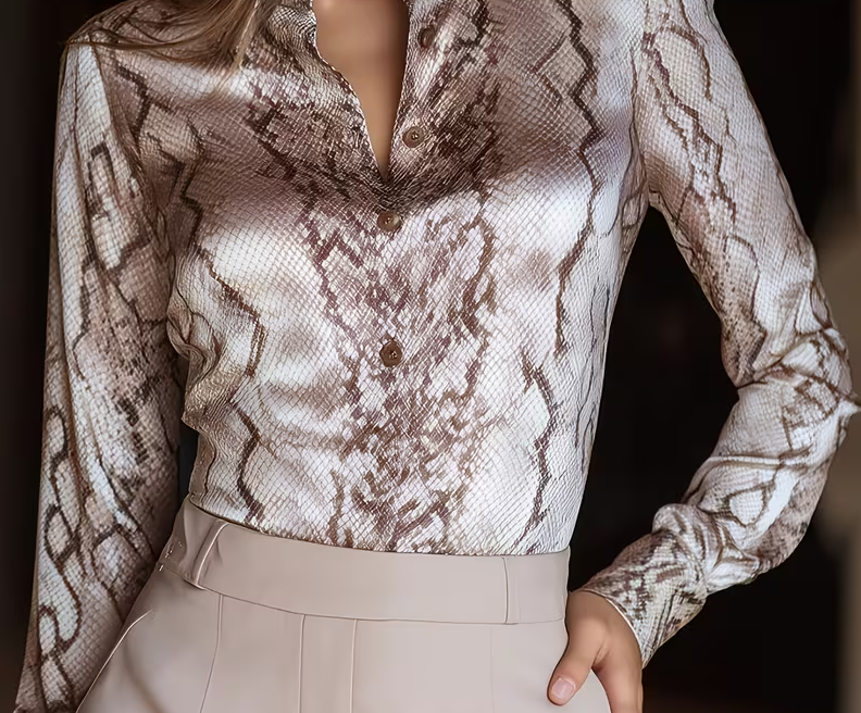 GJ119927232 Elegante blouse met slangenprint – tijdloze klasse voor elke gelegenheid – Maten S t/m XXL
