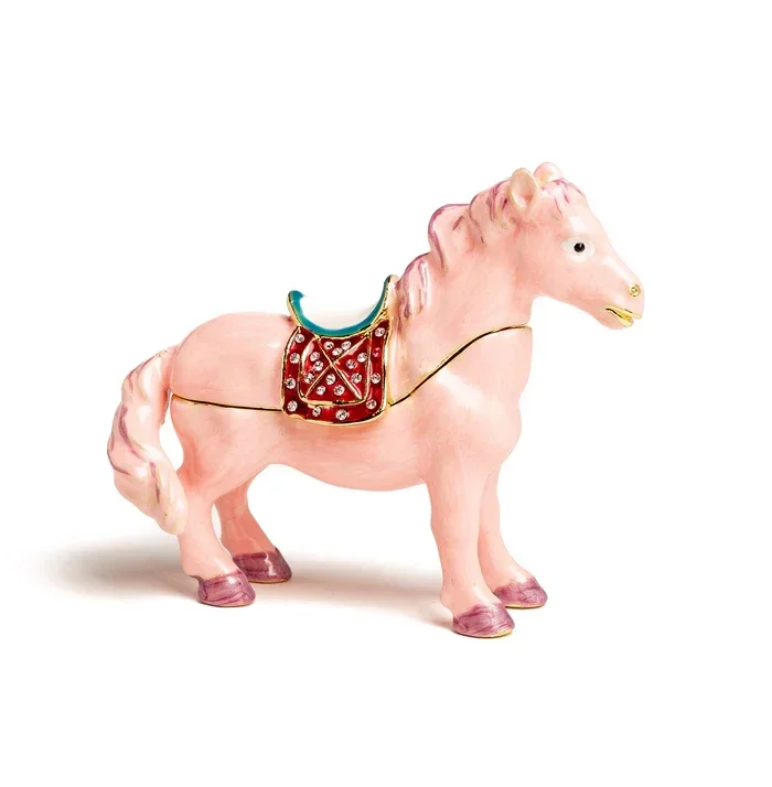 MHR2020 Fabergé roze paard miniatuur sieradendoosje.