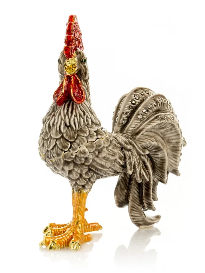 MR2430 Fabergé stijl sieradendoosje miniatuur - Grijze haan.