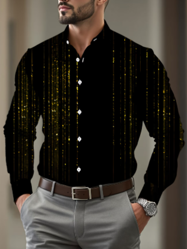 MVJ9134372 Heren Overhemd Lange Mouw met Gouden Lijnen – Casual & Stijlvol – Maat S t/m XXXL