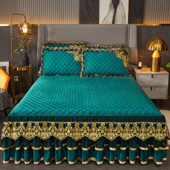 MXE5528716 Luxe Bedrok Set Saint Flora Gemaakt-Smaragd – 3-delige Franse Stijl – Maat 180 CM x 200 CM