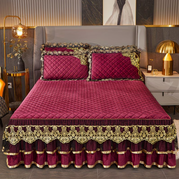 MXE5528716 Bedrok Saint Flora Wijnrood – Luxe 3-delige Set in Europese Stijl – Maat 200 CM x 220 CM