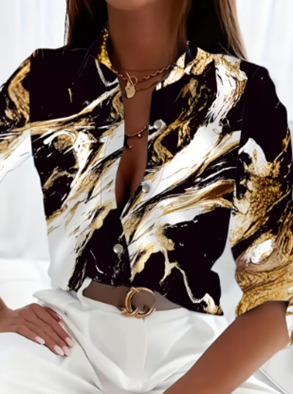 XM73782955 Dames Elegante Marmerprint Lange Mouw Werkshirt - Maten S - XL - XXL