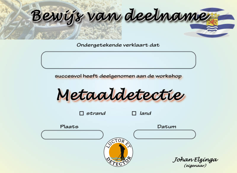Afbeelding Bewijs van deelname Luctor et Detector metaaldetectie