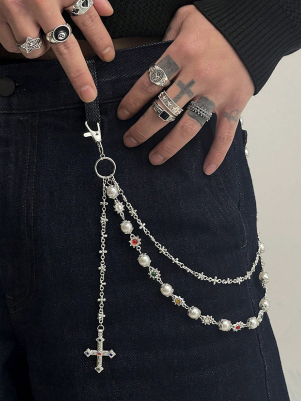 Cadena de pantalones de hombre plateada