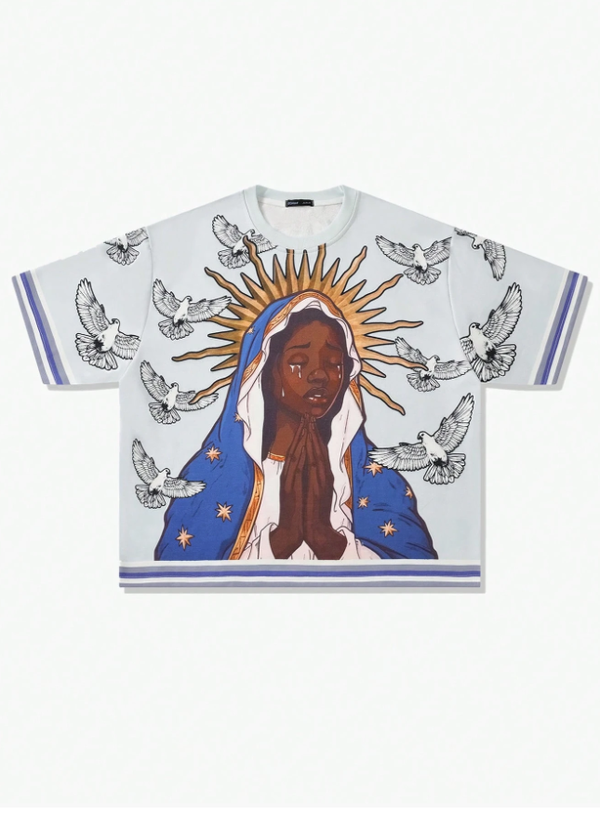 Camiseta suelta corta con estampado