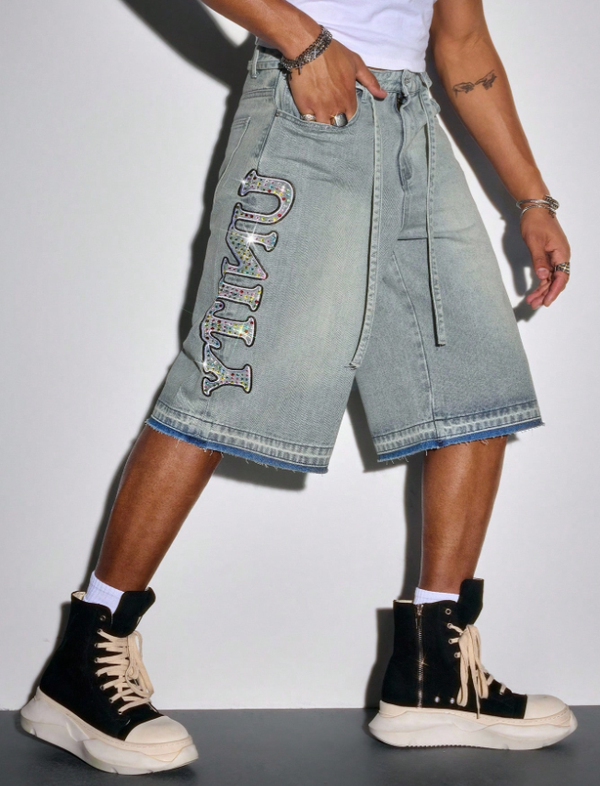 Pantalones cortos de mezclilla con diamantes