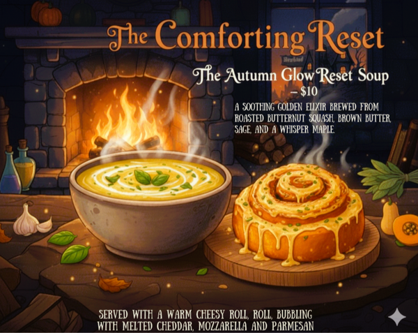 🥣 The Comforting Reset - 🍂 Autumn Glow Reset Soup + Cheesy Garlic Roll