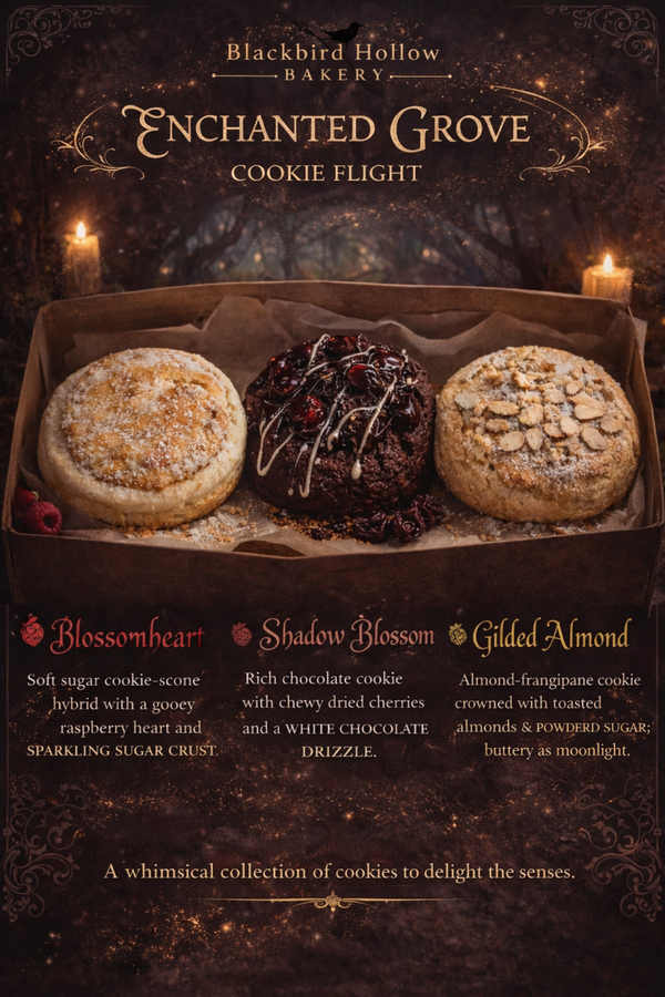 ✨ ENCHANTED GROVE COOKIE FLIGHT ✨  A whimsical collection gathered from the grove.
