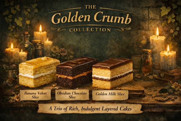 🌞 The Golden Crumb Collection  A trio of layered bar cakes inspired by comfort, memory, and the simple pleasure of a perfect crumb.