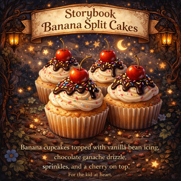 🍌🍒 Storybook Banana Split Cakes (4-Pack)