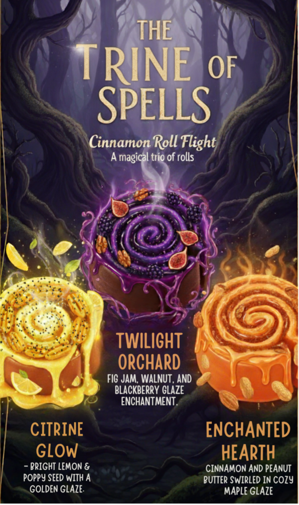 🌌 The Trine of Spells – Cinnamon Roll Flight