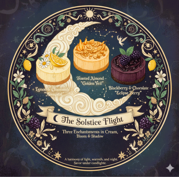 🌙 The Solstice Cheesecake Flight - Three Enchantments in Cream, Bloom & Shadow