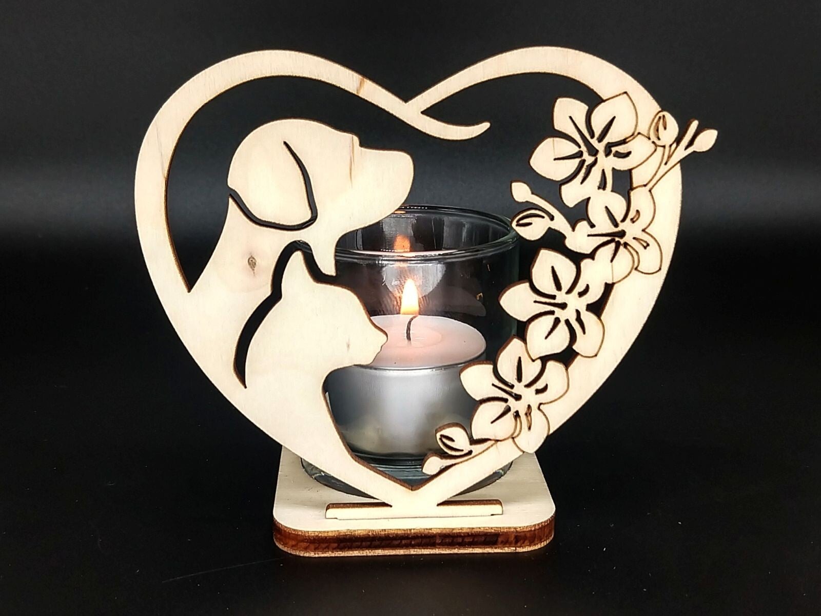 Woodart | Waxinehouder incl. glas 'Hond & Kat'