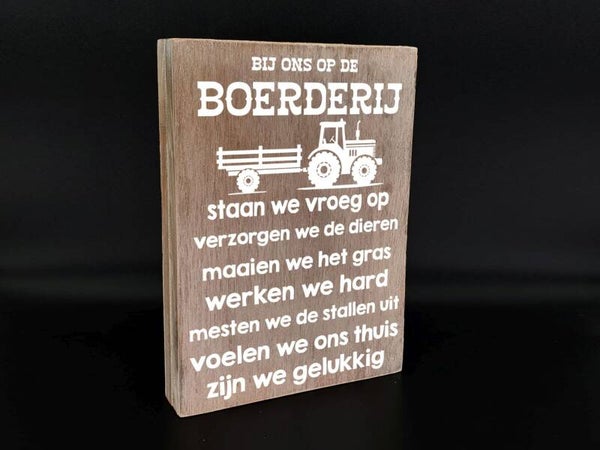 Woodart | Tekstbord 'Bij ons op de boerderij'