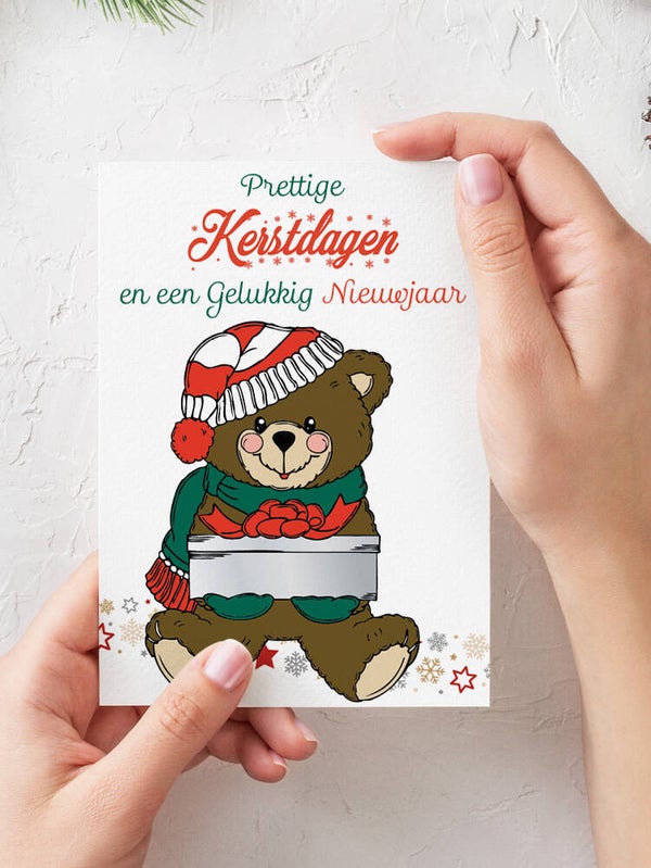 Kerstkaart beertje wit
