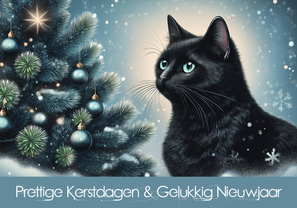 Kerst enkel met zwarte poes