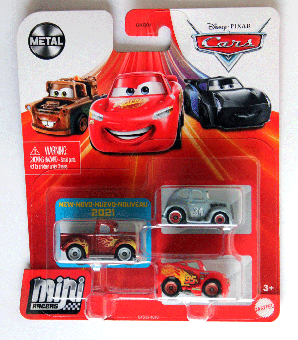 3 pack mini racers Cotter Pin Series (hot rod smokey - River scott - Lightning McQueen