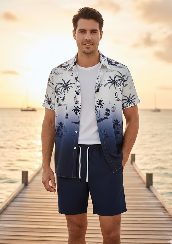 Men’s Casual Shirt and Shorts 2-Piece Set