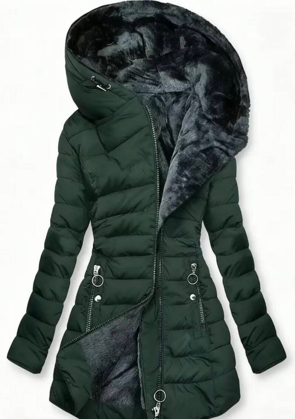 Stay Warm in Style with the Women’s Winter Plush Lined Hooded Jacket.