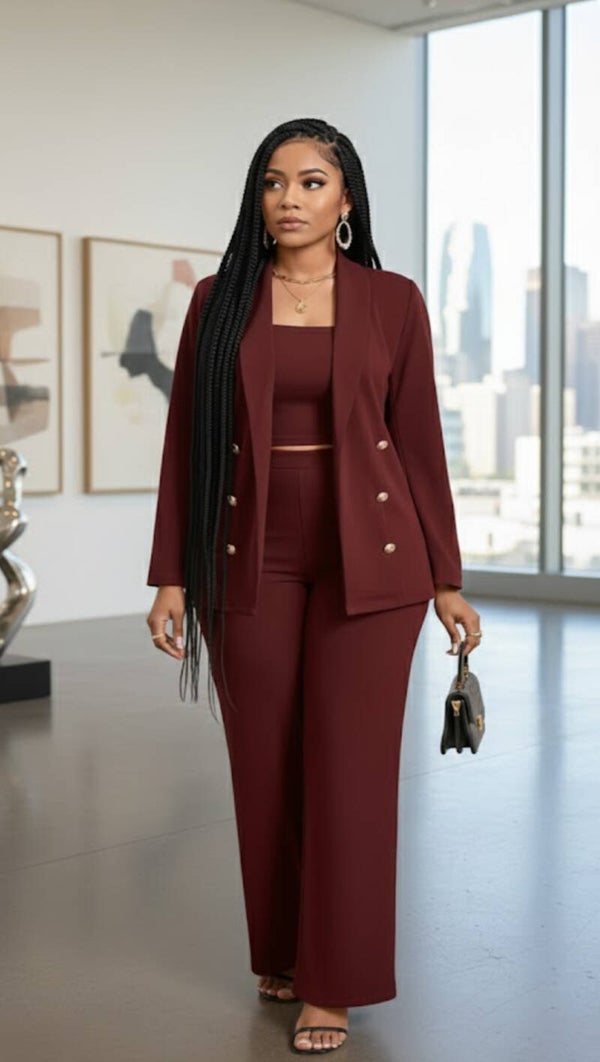 Plus Size Women’s Elegant Wedding Guest Suit Red