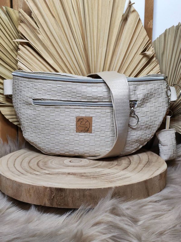 Sacoche banane simili beige damier