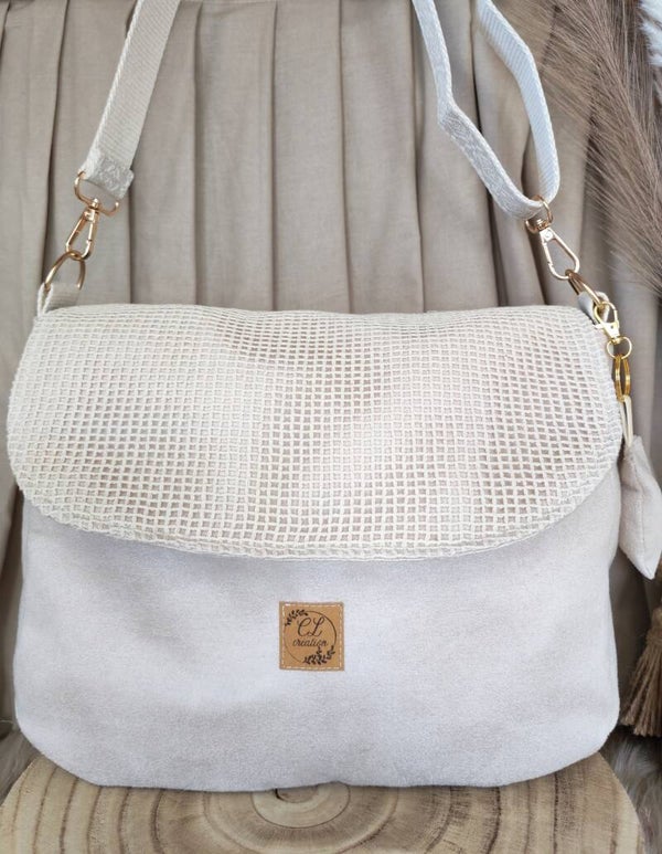 Sac bandoulière en nubuck écru