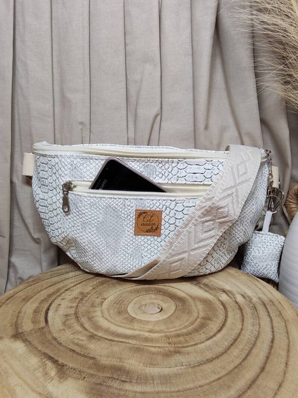 Sacoche banane simili cuir blanc gris