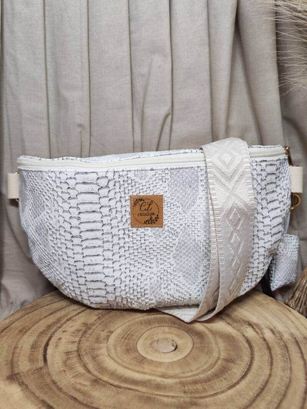 Sacoche banane simili blanc et gris