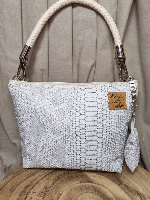 Petit sac à main simili cuir blanc gris