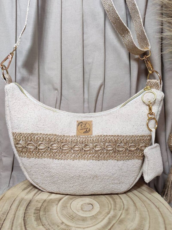 Sac demi-lune coton beige