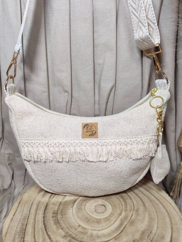 Sac demi-lune coton beige