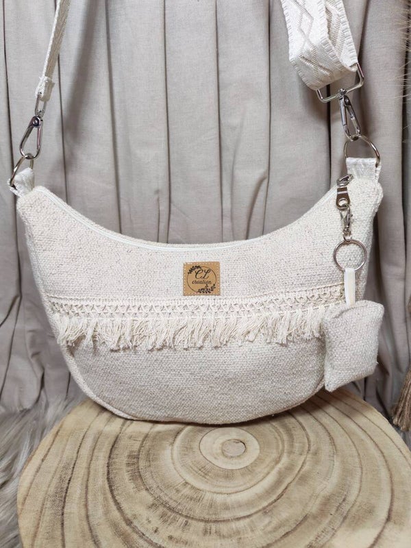 Sac demi-lune coton beige