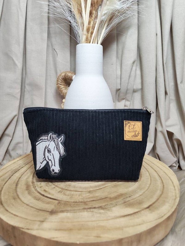 Pochette de sac velours noir cheval