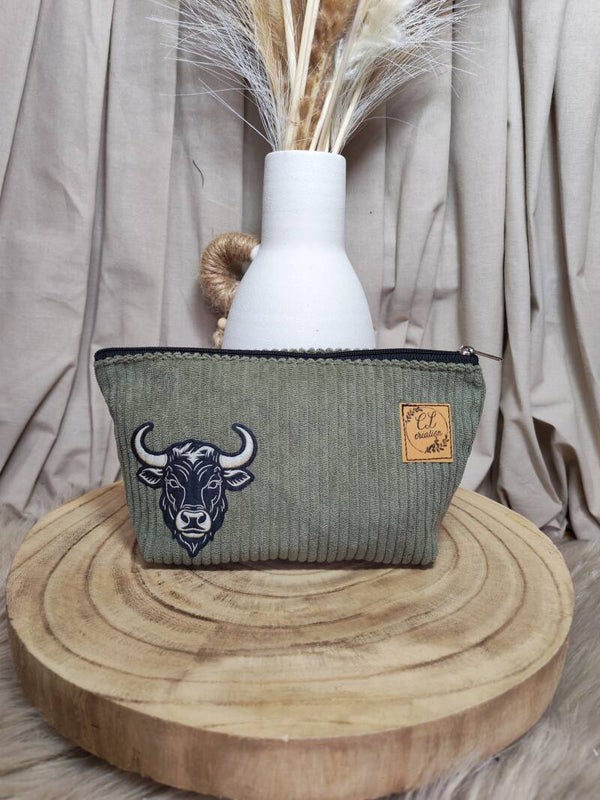Pochette de sac velours kaki taureau