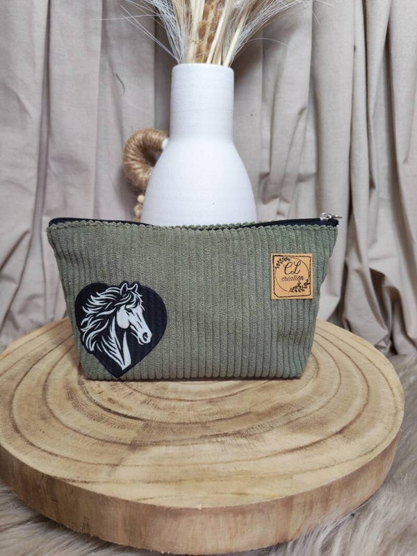 Pochette de sac velours côtelé kaki cheval