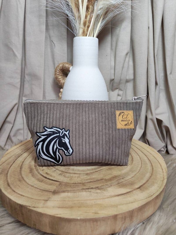 Pochette de sac velours côtelé marron cheval