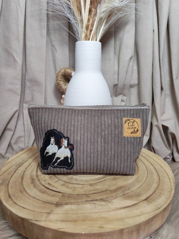 Pochette de sac velours côtelé chevaux