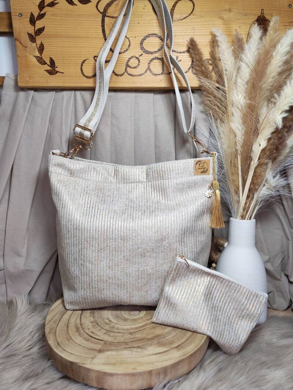 Sac bandoulière fourre-tout velours doré