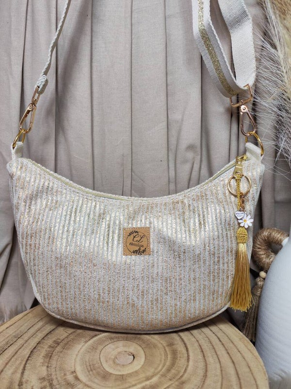 Sac demi-lune velours côtelé doré