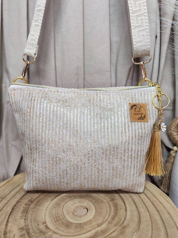 Petit sac bandoulière velours côtelé doré