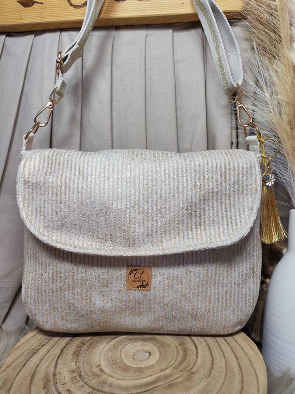 Sac à rabat velours côtelé doré
