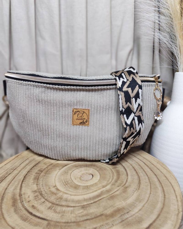 Sacoche banane velours beige/ taupe