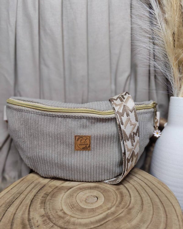 Sacoche banane velours beige/taupe