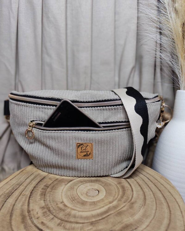 Sacoche banane velours beige/taupe