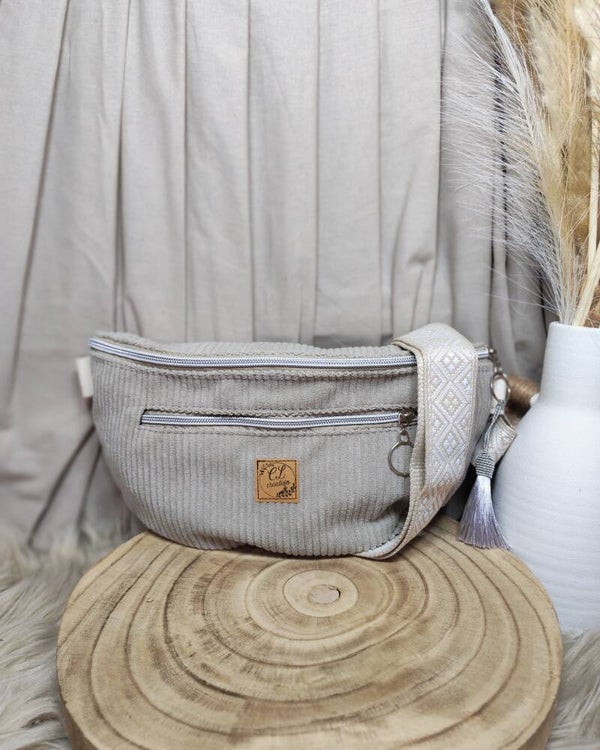 Sacoche banane velours beige/taupe