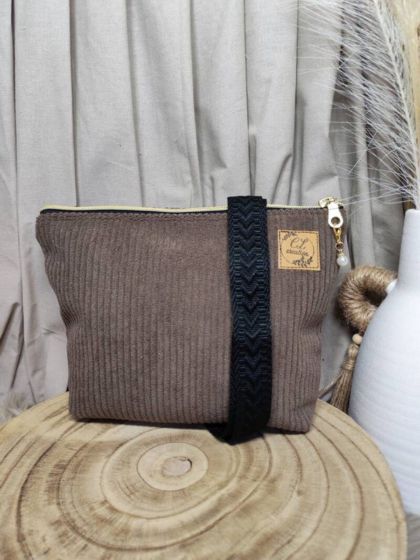 Petit sac bandoulière velours marron