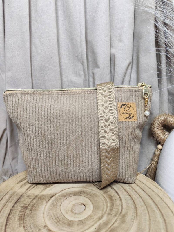 Petit sac bandoulière velours beige