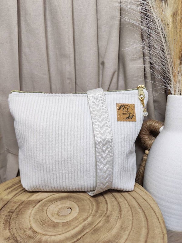 Petit sac bandoulière velours écru